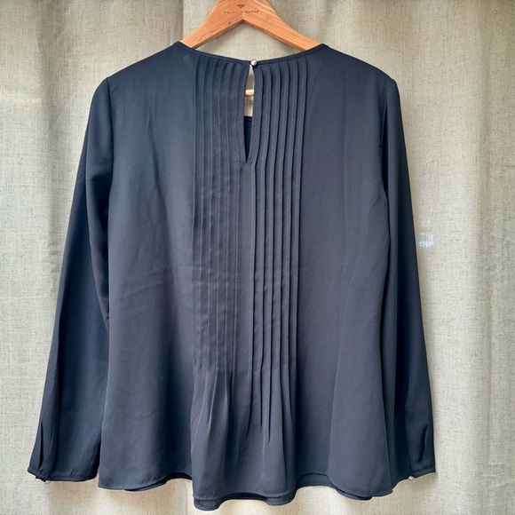 Banana Republic Blouse, Black, Small | Pintucks and Ruffle | Button Neck/Cuffs - Picture 2 of 5